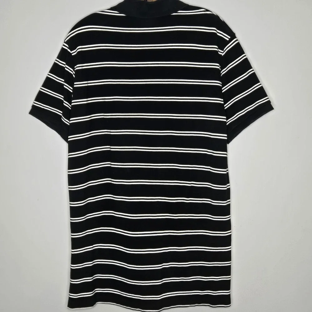 Polo Ralph Lauren Y2K Men XL Black Striped Polo Shirt Custom Fit White Pony Logo
